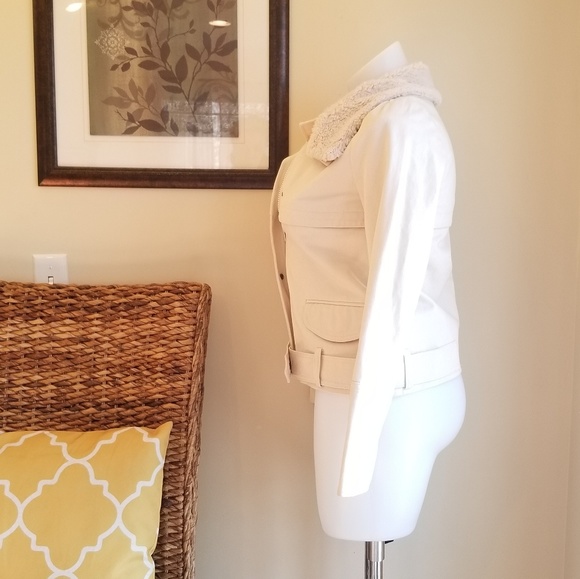 Gap Women Moto Zip Biker Jacket Fur Collar Ivory - Picture 5 of 12